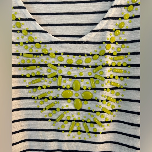 Gap Women’s Black/White Striped Lime Green Bead Studded Modal T-Shirt Top Size M - Picture 3 of 8